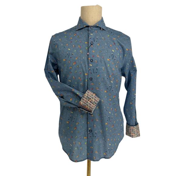 Robert Graham Woven Button Front Long Sleeve Shirt Beach Pass Aerial Resort M - Picture 1 of 9